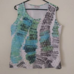 Draper's & Damon's Lace Overlay Tank Top, Blue/Green Watercolor Print